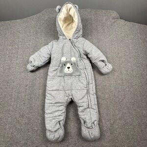 Wonder Nation Baby Bear Hooded 6–9M‎ Gray Winter Bunting Suit Warm